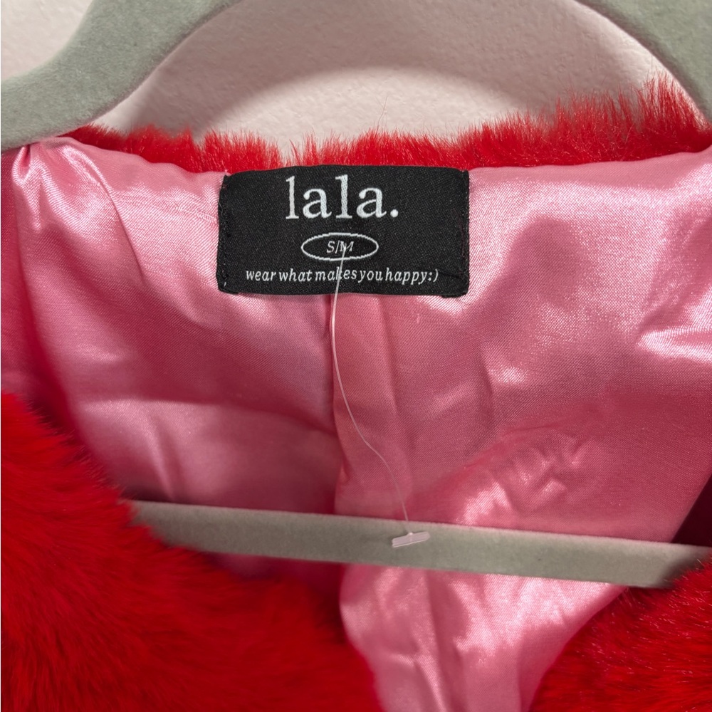 Dressed in LALA Rainbow Striped Faux Fur Coat - Picture 2 of 3